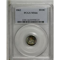 1862 H10C MS66 PCGS. Emerald-green toning covers the c 