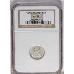 1837 10C No Stars, Small Date AU58 NGC. Essentially un 