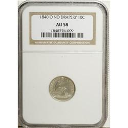 1840-O 10C No Drapery AU58 NGC. Pleasing silver-gray s 