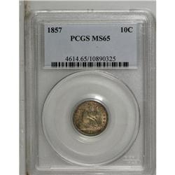 1857 10C MS65 PCGS. A well struck and lustrous antebel 