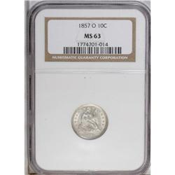 1857-O 10C MS63 NGC. Large O. Nicely struck, with fros 