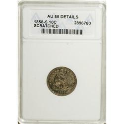 1858-S 10C --Scratched--ANACS. AU55 Details. Semi-brigh 