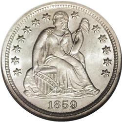 1859 10C MS67 NGC. This faintly toned Superb Gem has v 