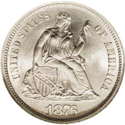 1876-CC 10C MS66 NGC. Type One Reverse over Type Two R 