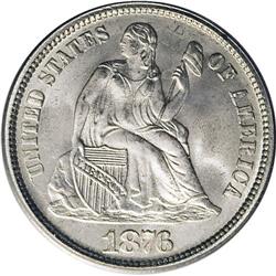 1876-CC 10C MS67 PCGS. Type One Reverse. The attribute 