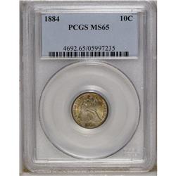 1884 10C MS65 PCGS. Gold-orange and silver-gray patina 