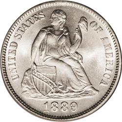 1889 10C MS67 PCGS. The blazing snow-white surfaces di 