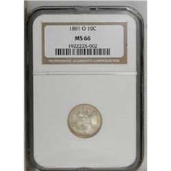 1891-O 10C MS66 NGC. A pleasing representative of this 
