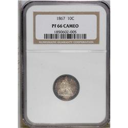 1867 10C PR66 Cameo NGC. This sharply struck specimen 