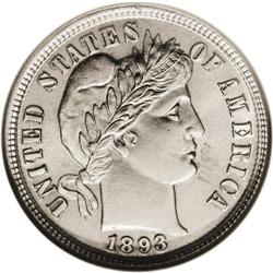 1893/2 10C MS64 NGC. A horizontal bar in the lower loo 