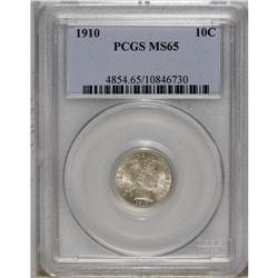 1910 10C MS65 PCGS. A hint of pale pink patina graces 