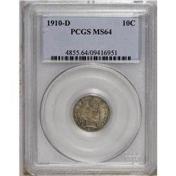 1910-D 10C MS64 PCGS. Lustrous beneath subdued violet 
