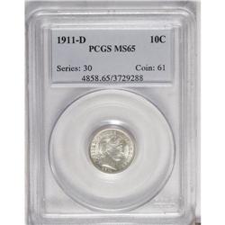 1911-D 10C MS65 PCGS. Bright silver-gray surfaces exhi 