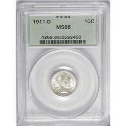 1911-D 10C MS66 PCGS. This lustrous Premium Gem is bol 
