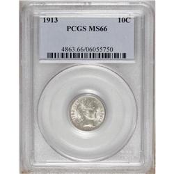 1913 10C MS66 PCGS. Lustrous light silver surfaces hav 