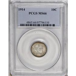 1914 10C MS66 PCGS. Highly lustrous with golden-brown 