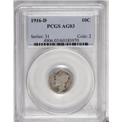 1916-D 10C AG3 PCGS. Russet-gray toning appears at the 