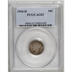 1916-D 10C AG3 PCGS. The obverse of this heavily worn 