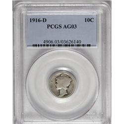 1916-D 10C AG3 PCGS. A thoroughly worn but still legib 