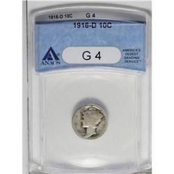 1916-D 10C Good 4 ANACS. The obverse rim is complete w 