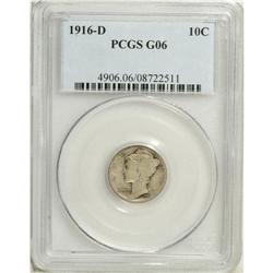1916-D 10C Good 6 PCGS. A heavily circulated dove-gray 