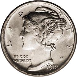 1919-S 10C MS64 Full Bands PCGS. Satin luster and full 