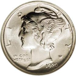 1920-S 10C MS65 Full Bands NGC. A stone-white beauty w 