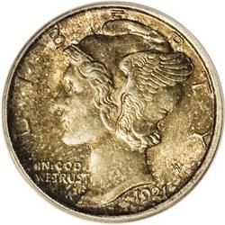 1921-D 10C MS65 Full Bands PCGS. Rich russet-orange co 