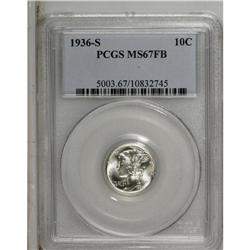 1936-S 10C MS67 Full Bands PCGS. Boldly struck with de 