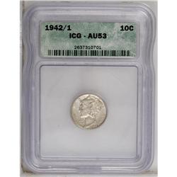 1942/1 10C AU53 ICG. This gold-gray piece has light hi 