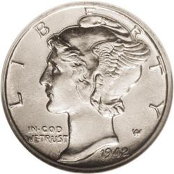 1942/1-D 10C MS60 Full Bands NGC. FS-010.8. Bright and 