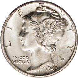 1945 10C MS64 Full Bands PCGS. Well struck with a brig 