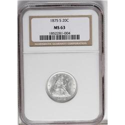 1875-S 20C MS63 NGC. Select and well struck with pleas 