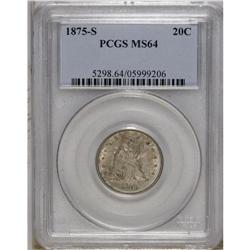 1875-S 20C MS64 PCGS. Lustrous beneath thick lilac and 