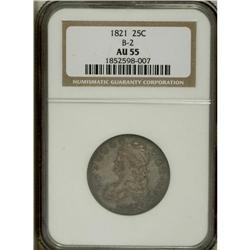1821 25C AU55 NGC. B-2, R.4. This is the first appeara 