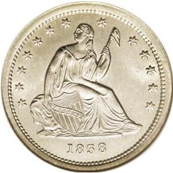 1838 25C No Drapery MS65 NGC. Open Claws Reverse. This 