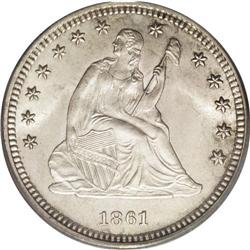 1861 25C MS65 PCGS. Type Two Obverse and Reverse. This 