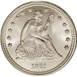 1861 25C MS67 PCGS. Type Two Obverse and Reverse. A re 