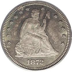 1872 25C MS64 PCGS. Attractive luster radiates through 