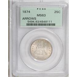 1874 25C Arrows MS63 PCGS. Both sides have light gold 
