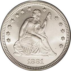 1881 25C MS67 PCGS. This brilliant and thoroughly lust 