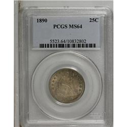 1890 25C MS64 PCGS. Choice and subtly lustrous beneath 