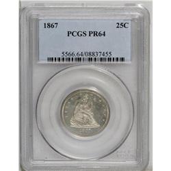 1867 25C PR64 PCGS. This needle-sharp near-Gem is gent 