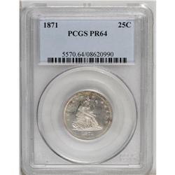 1871 25C PR64 PCGS. Light freckles of plum toning visi 