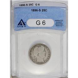1896-S 25C Good 6 ANACS. Heavily worn, though the surf 