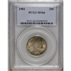 1902 25C MS66 PCGS. This piece has frosty luster accen 