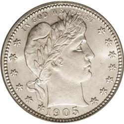 1905-S 25C MS66 PCGS. Light gold toning graces this th 