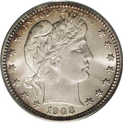 1908-D 25C MS66 PCGS. Potent luster radiates from silv 