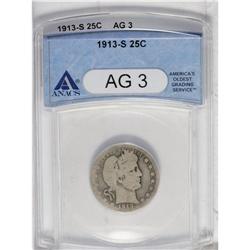 1913-S 25C AG3 ANACS. Heavily worn but easily recogniz 