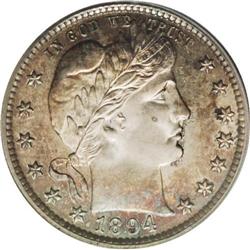 1894 25C PR66 Cameo PCGS. The obverse has a coating of 